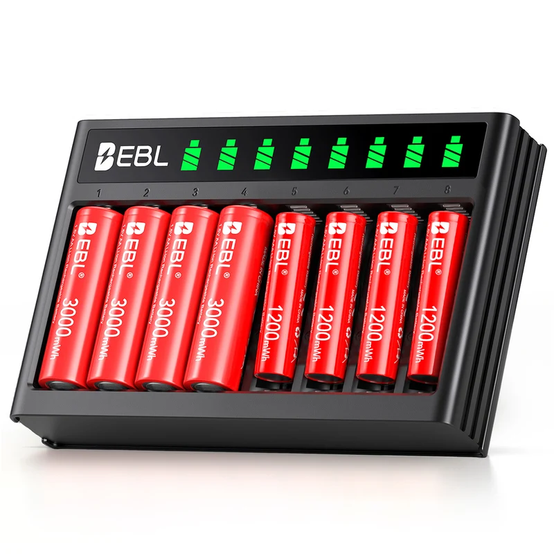 EBL 1.5V Rechargeable Lithium AA AAA Batteries with Charger for Cameras, Toys, Remotes & Smart Home Devices