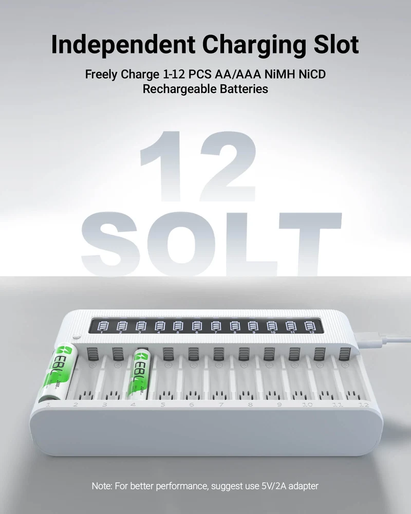 EBL 12-Bay Independent LCD AA AAA Battery Charger