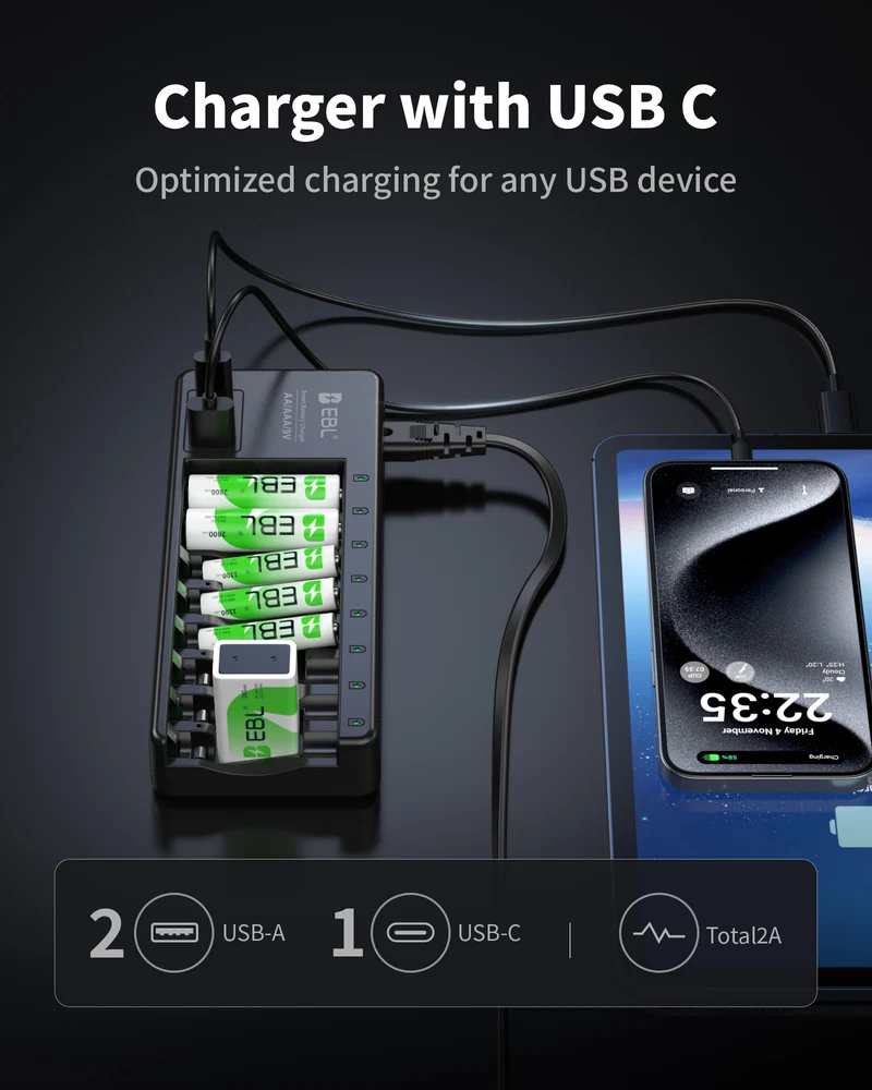 EBL AA AAA 9V Individual Battery Charger