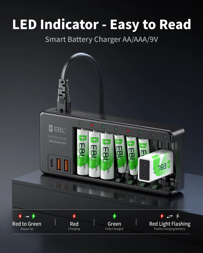 EBL AA AAA 9V Individual Battery Charger