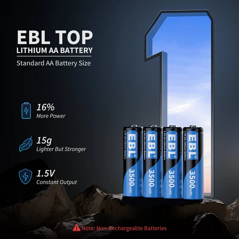EBL 4 Pack 1.5V AA Lithium Batteries 3500mAh (Non-Rechargeable)