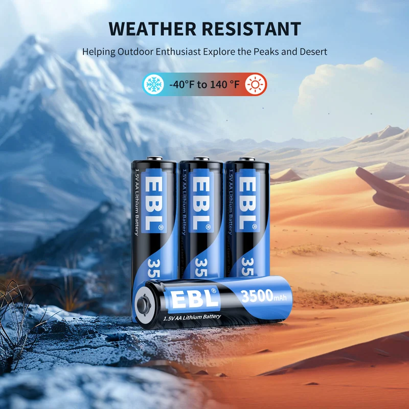 EBL 4 Pack 1.5V AA Lithium Batteries 3500mAh (Non-Rechargeable)