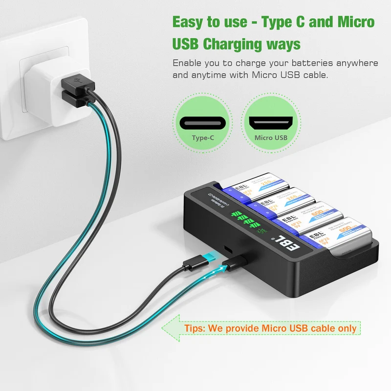 【CZ】EBL 4-Bay 9 Volt Battery Charger for 9V Li-ion Ni-MH Ni-CD Batteries