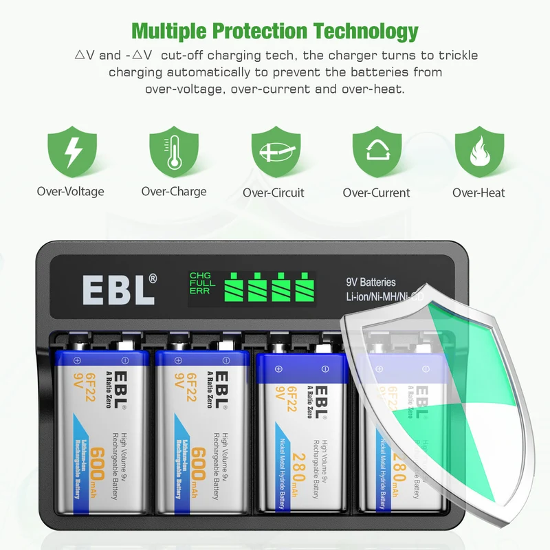 【CZ】EBL 4-Bay 9 Volt Battery Charger for 9V Li-ion Ni-MH Ni-CD Batteries