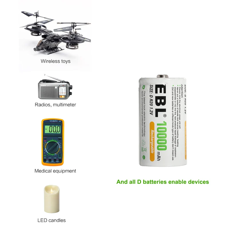 （🔥 Buy 4 Get 2 FREE – Limited Time Offer!）EBL Rechargeable D Batteries 10000mAh New Retail Package