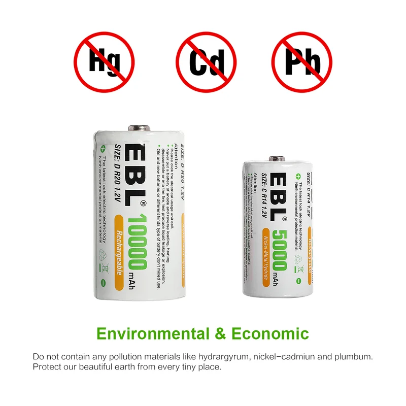 （🔥 Buy 4 Get 2 FREE – Limited Time Offer!）EBL Rechargeable D Batteries 10000mAh New Retail Package