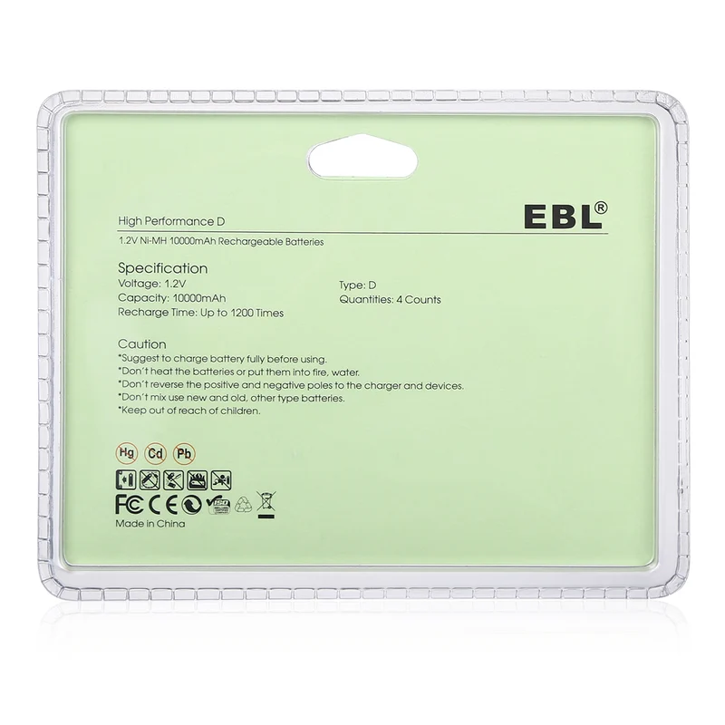 （🔥 Buy 4 Get 2 FREE – Limited Time Offer!）EBL Rechargeable D Batteries 10000mAh New Retail Package