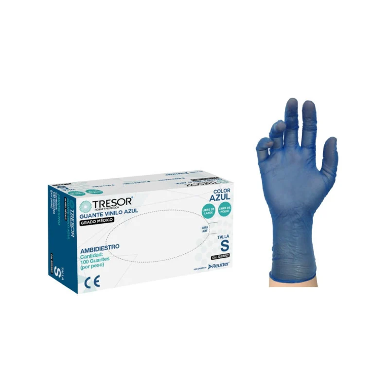 Guantes de Vinilo Azul sin Polvo TRESOR® de Reutter – Caja de 100 Unidades