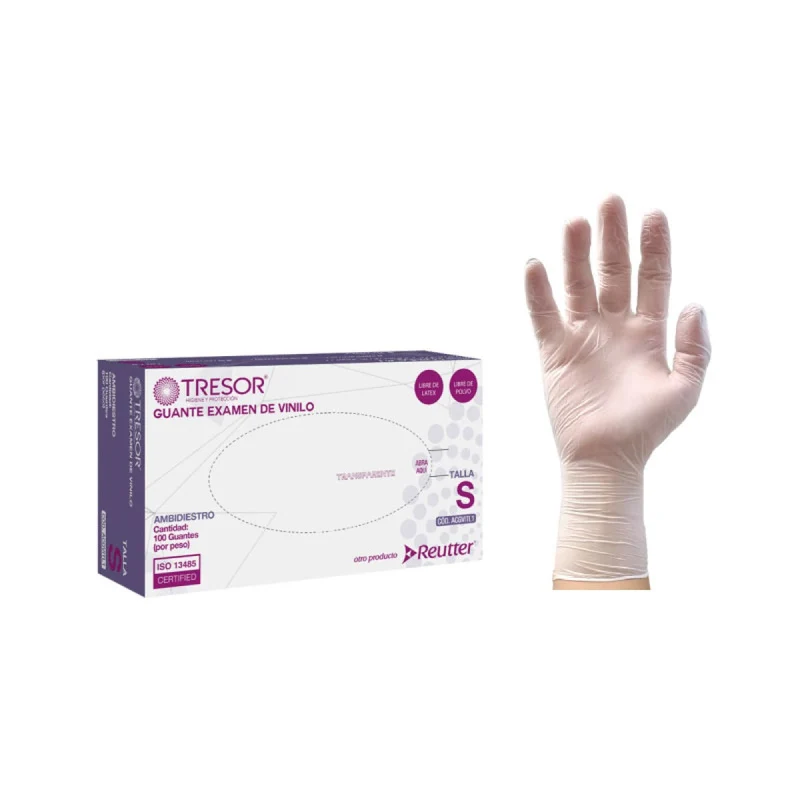 Guantes de Examinación de Vinilo Transparente TRESOR® de Reutter – Sin Polvo, Caja de 100 Unidades