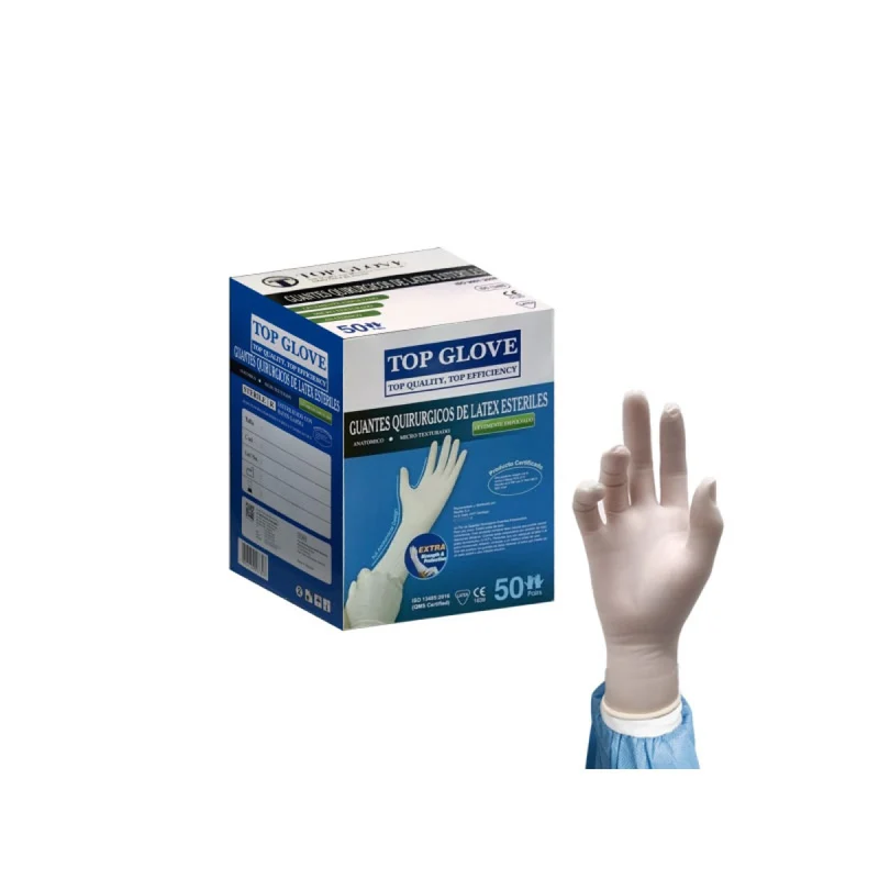 Guantes Quirúrgicos de Látex Estériles Top Glove® de Reutter – Ligeramente Empolvados, Caja de 50 Pares