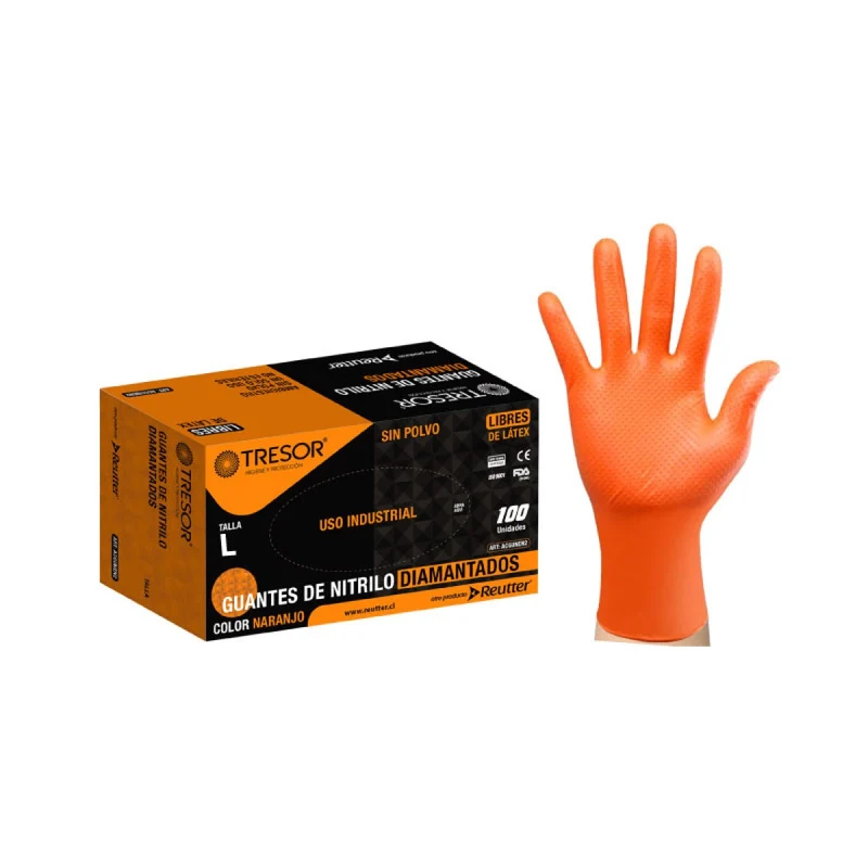 Guantes de Nitrilo Diamantados TRESOR® de Reutter – Caja de 100 Unidades, Talla L