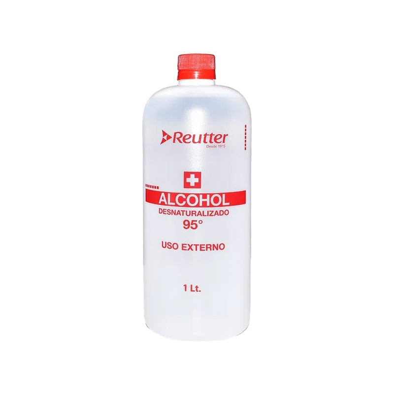 Alcohol Desnaturalizado 95° Reutter – Caja de 12 Botellas de 1 Litro, Desinfectante de Alta Pureza para Uso Externo