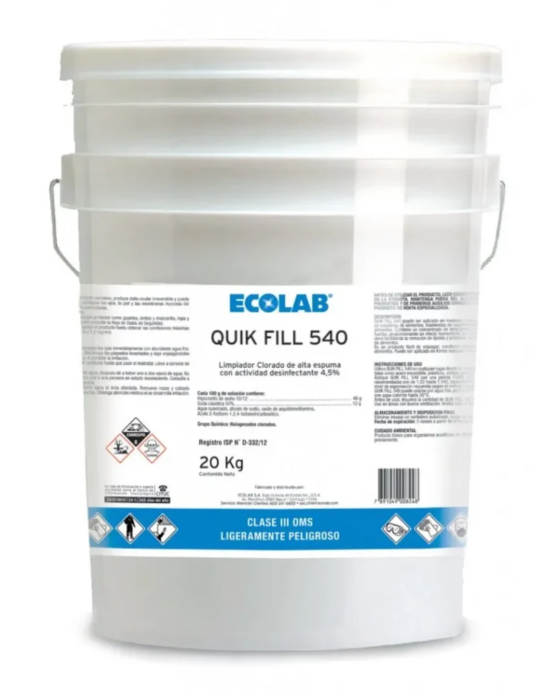 Quik Fill 540 – Limpiador Clorado de Alta Espuma con Actividad Desinfectante - 20LT