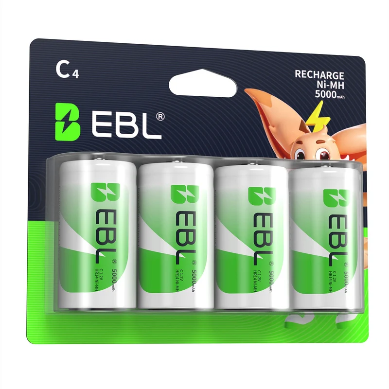 EBL Rechargeable C Batteries 5000mAh New Retail Package