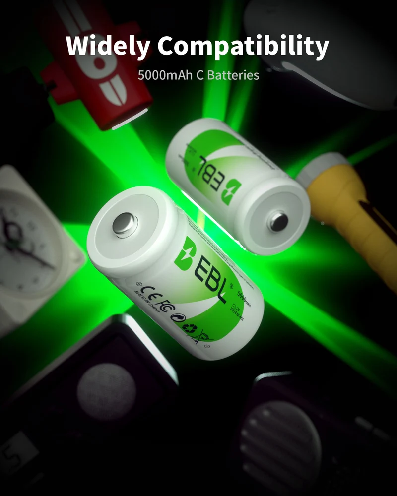 EBL Rechargeable C Batteries 5000mAh New Retail Package