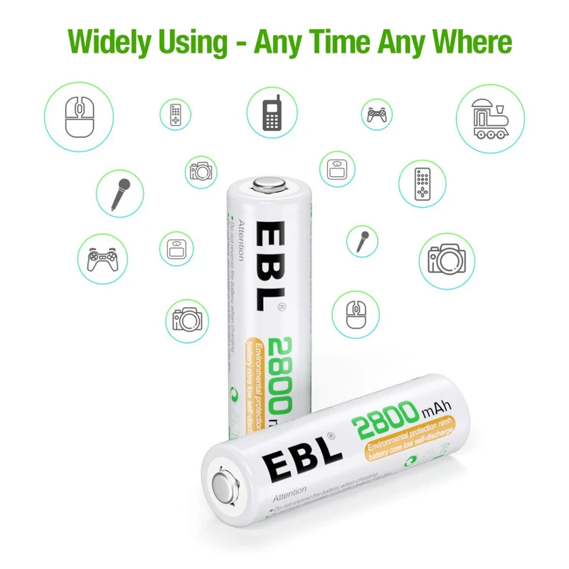 【DE】EBL 2800mAh Ni-MH AA Rechargeable Batteries New Retail Package