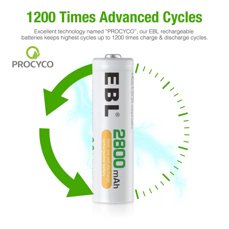 【DE】EBL 2800mAh Ni-MH AA Rechargeable Batteries New Retail Package