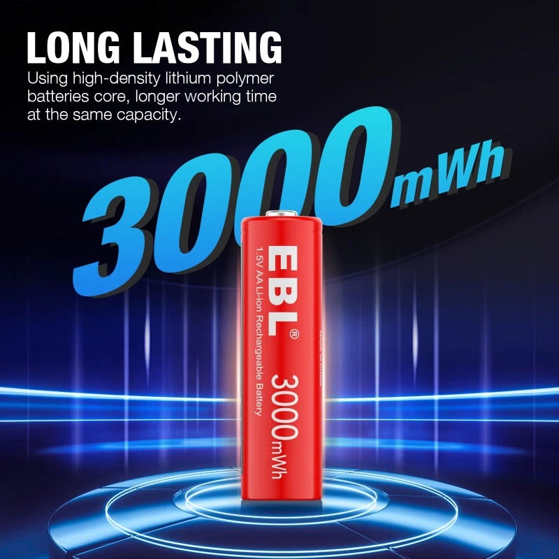 【CZ】EBL AA Rechargeable Li-ion Battery 1.5V 3000mWh