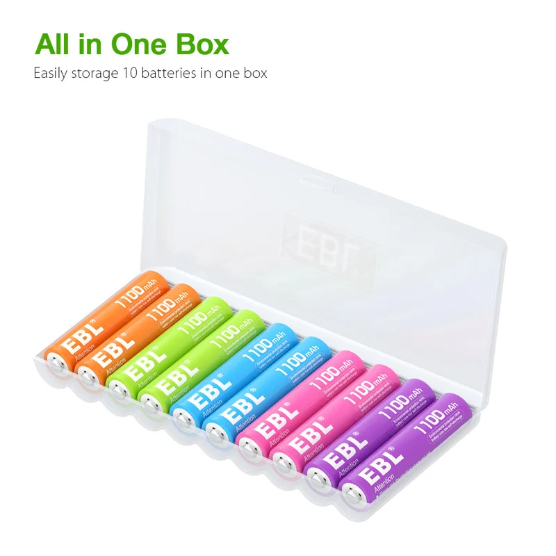 【CZ】EBL 10Pcs Rainbow AAA Rechargeable Batteries 1.2V 1100mAh