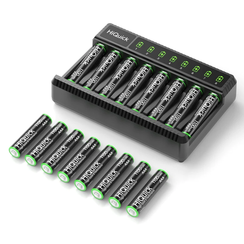【CZ】HiQuick 8 Bay Smart Battery Charger with AA & AAA Rechargeable Batteries