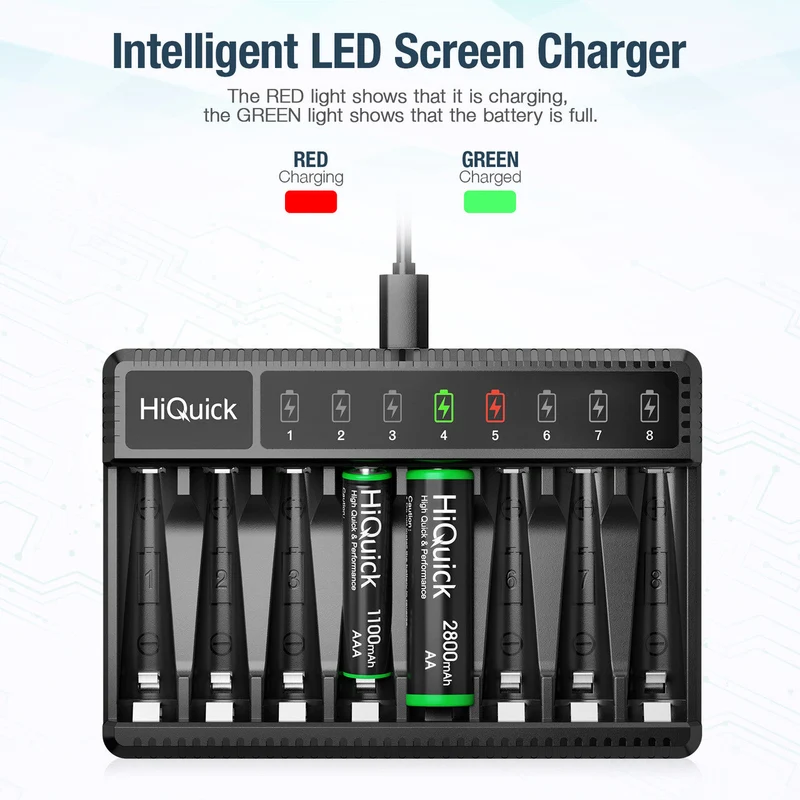 【CZ】HiQuick 8 Bay AA AAA LED Battery Charger with Fast Charging Function