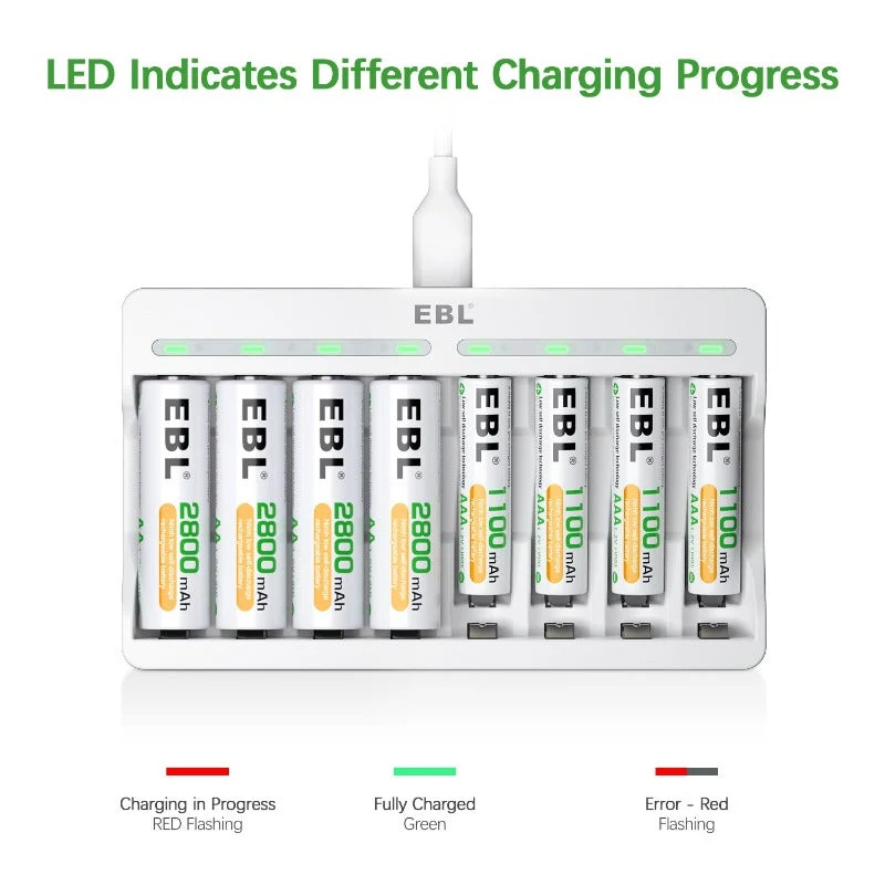 【CZ】EBL AA and AAA Rechargeable Batteries with 8-Bay Individual Battery Charger