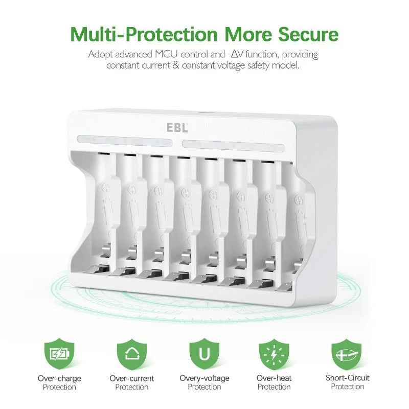 【CZ】EBL AA and AAA Rechargeable Batteries with 8-Bay Individual Battery Charger