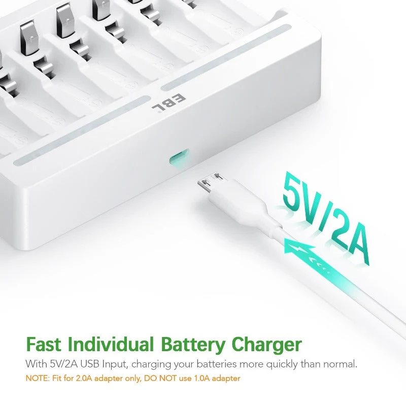 【CZ】EBL AA and AAA Rechargeable Batteries with 8-Bay Individual Battery Charger