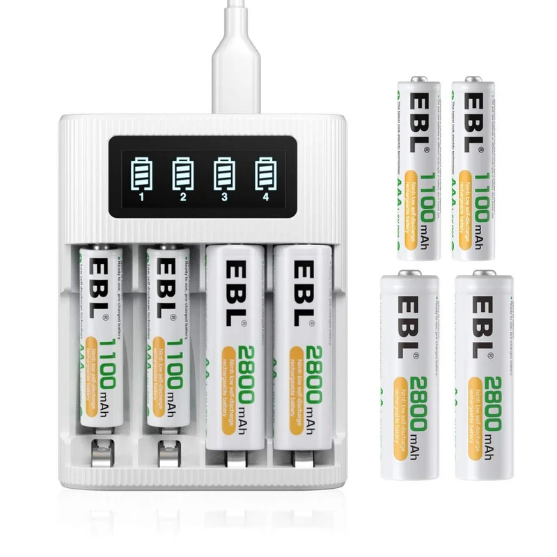 【CZ】EBL AA AAA Rechargeable Batteries with FY-409 4-Bay Individual LCD Charger