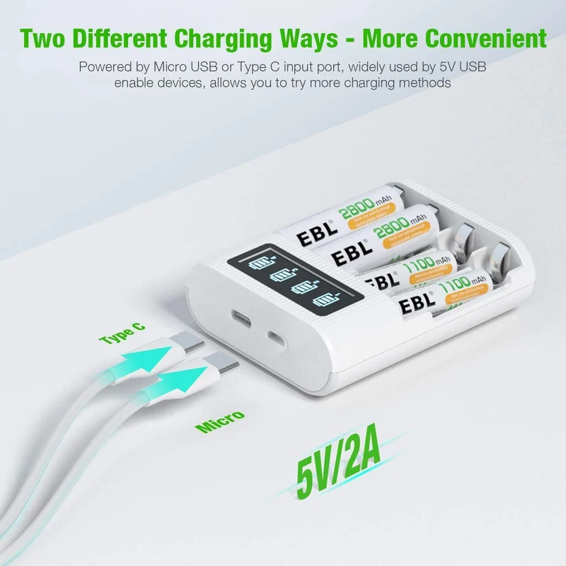 【CZ】EBL AA AAA Rechargeable Batteries with FY-409 4-Bay Individual LCD Charger