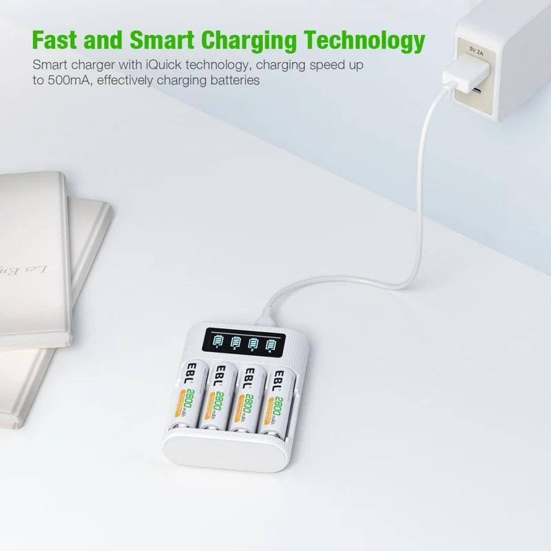 【CZ】EBL AA AAA Rechargeable Batteries with FY-409 4-Bay Individual LCD Charger