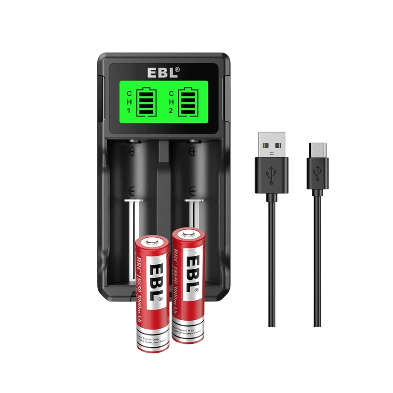 EBL Universal Battery Charger and 18650 Rechargeable Batteries Combo for Flashlight Headlamp Camera RC Toys and Other Devices
