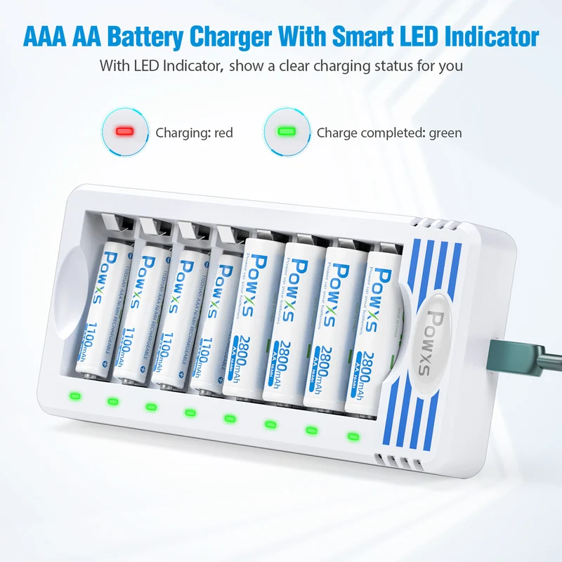 POWXS 8 Bay AA AAA Batteries Charger