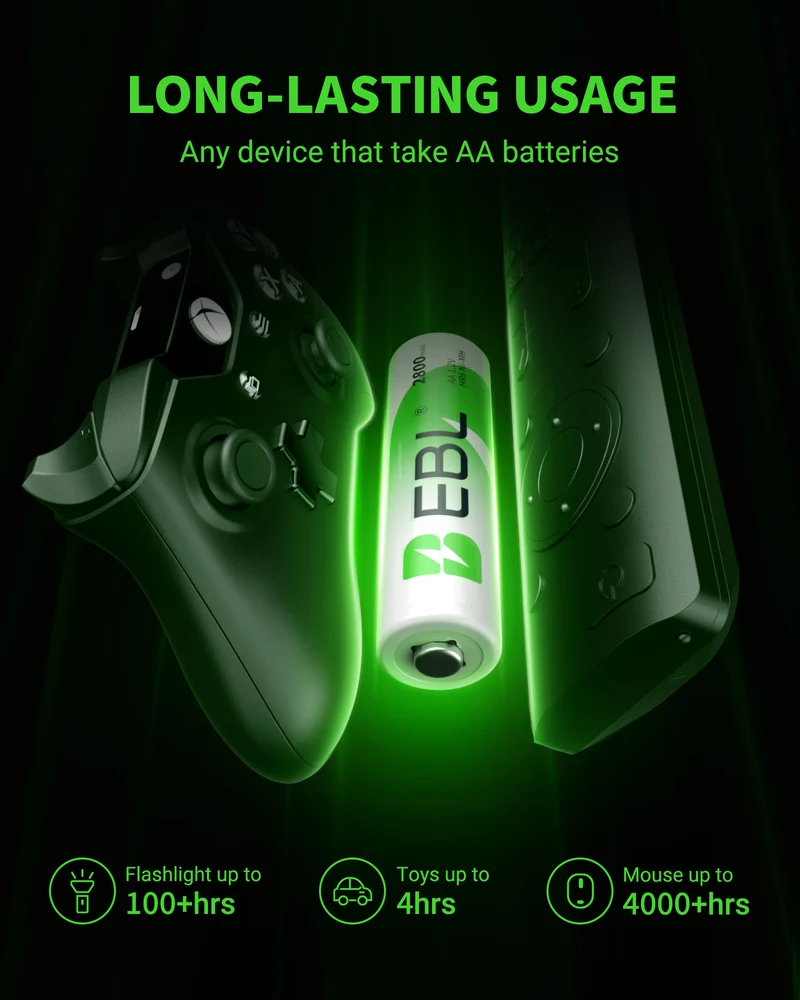 EBL AA 1.2V 2800mAh NiMH Rechargeable Batteries