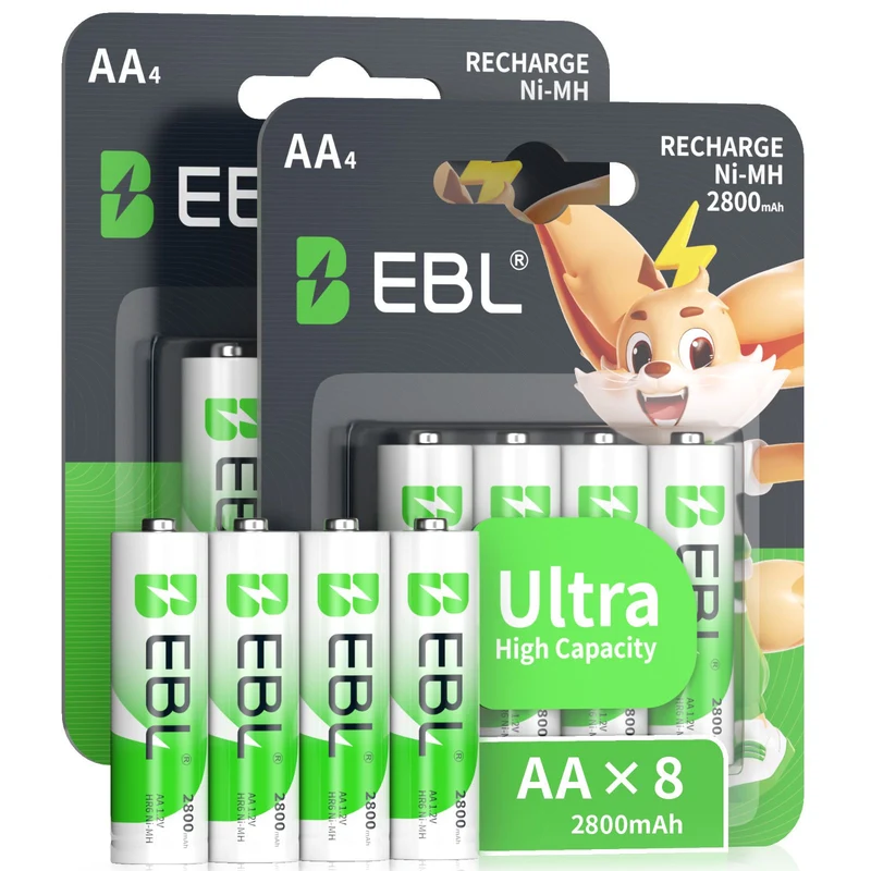 EBL 2800mAh Ni-MH AA Rechargeable Batteries New Retail Package
