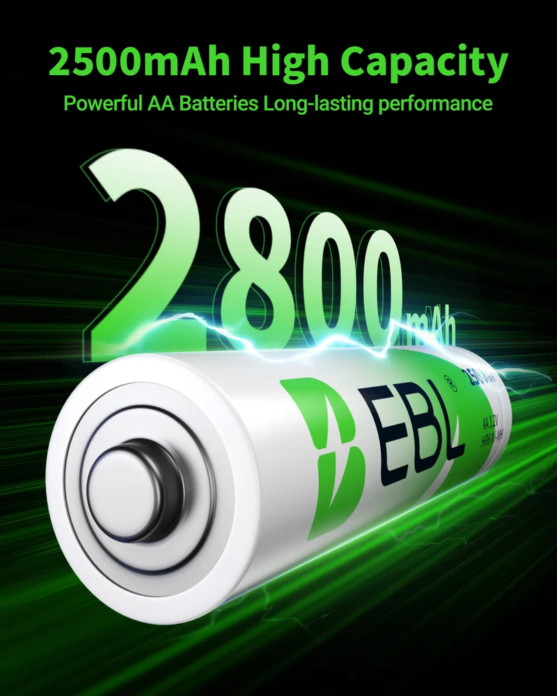 EBL 2800mAh Ni-MH AA Rechargeable Batteries New Retail Package