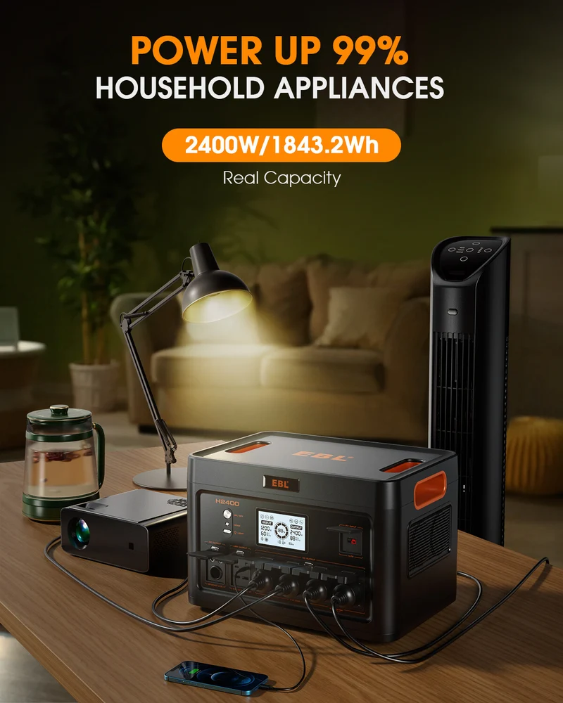 EBL 2400W Portable Power Station, LiFePO4 Solar Generator for Home Backup, RV and Camping