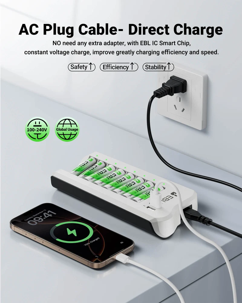 EBL 808U 8-Bay AA AAA NiMH NiCd Battery Charger Sets