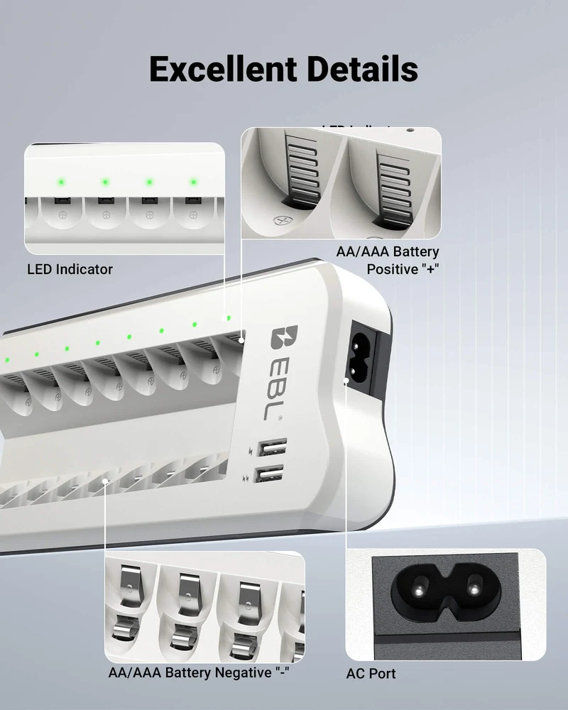 EBL 808U 8-Bay AA AAA NiMH NiCd Battery Charger Sets