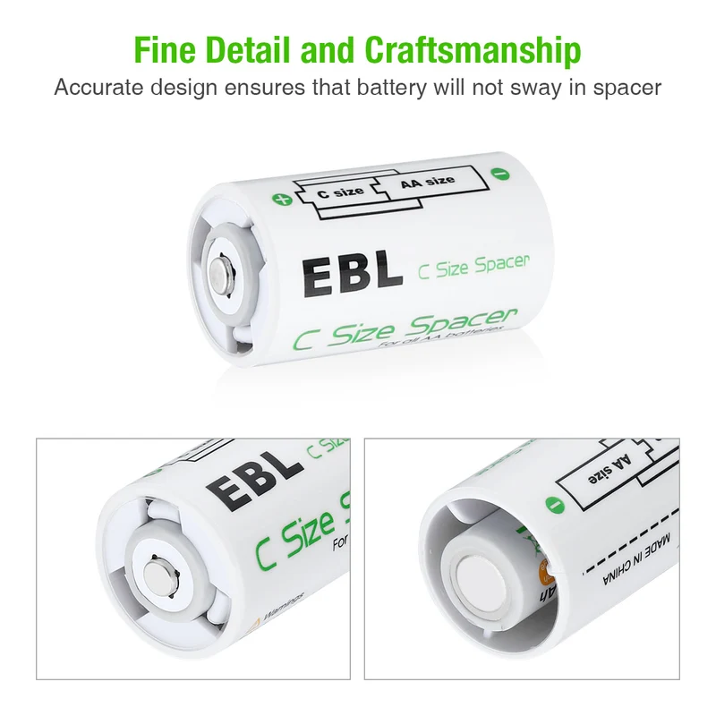 EBL AA to C and D Size Battery Spacer Converter Case