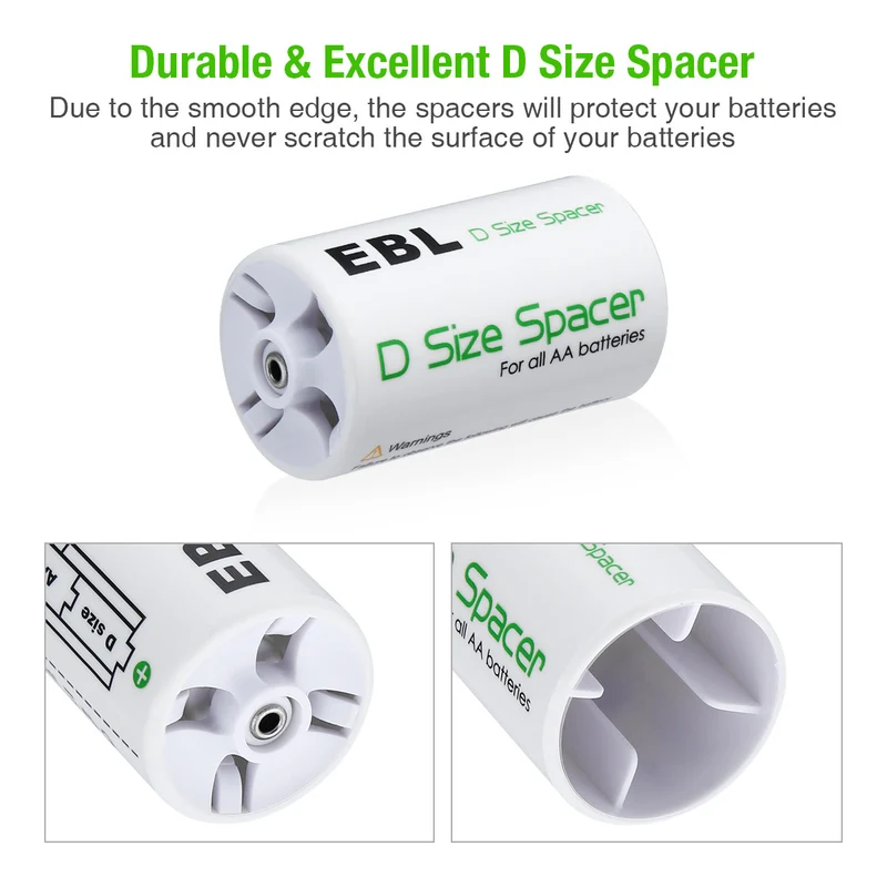 EBL AA to C and D Size Battery Spacer Converter Case