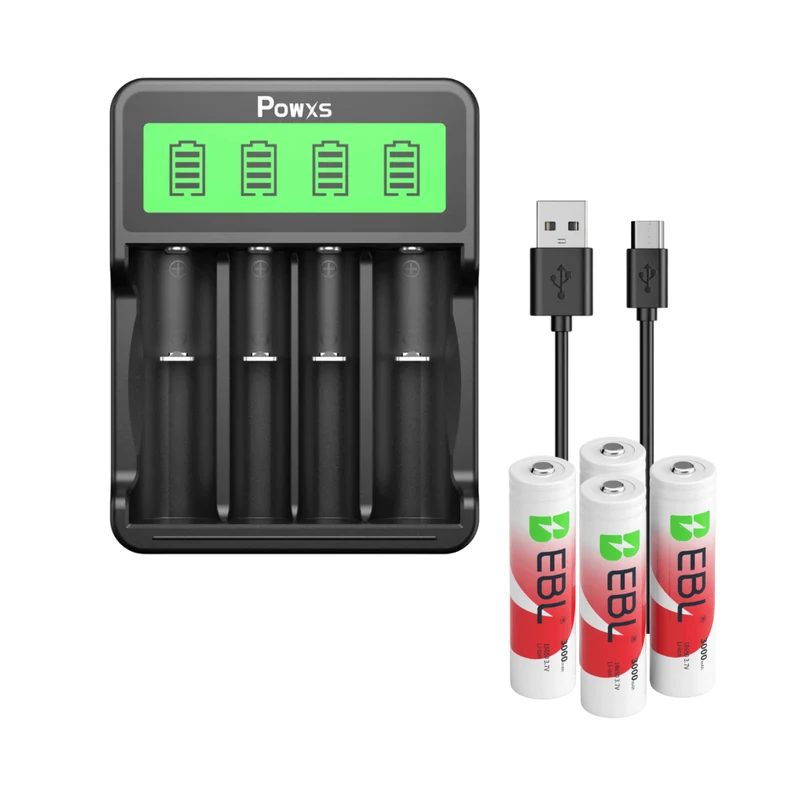 POWXS Lithium Battery Charger with 18650 Li-ion Batteries