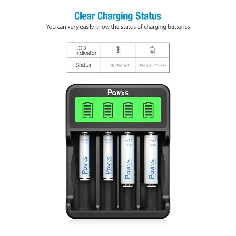 POWXS Lithium Battery Charger with 18650 Li-ion Batteries