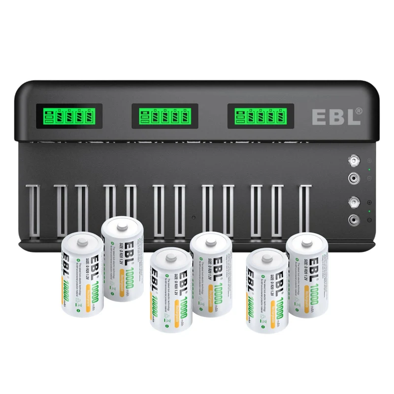 EBL 12+2 Bay Universal Battery Charger and 1.2V C D Ni-MH Rechargeable Batteries