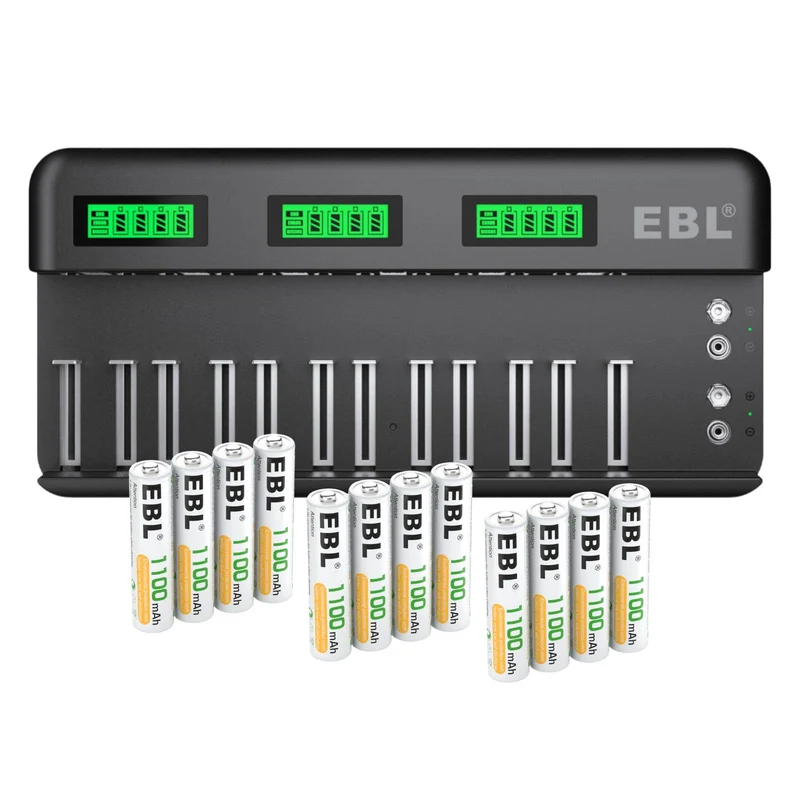 EBL 12+2 Bay Universal Battery Charger and 1.2V AA AAA Ni-Mh Rechargeable Batteries