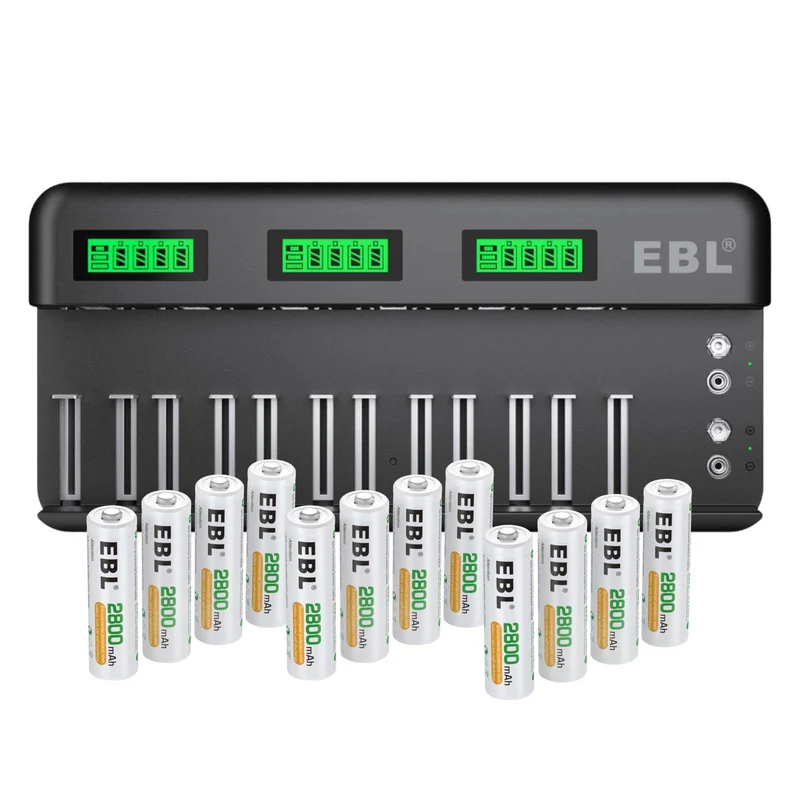 EBL 12+2 Bay Universal Battery Charger and 1.2V AA AAA Ni-Mh Rechargeable Batteries
