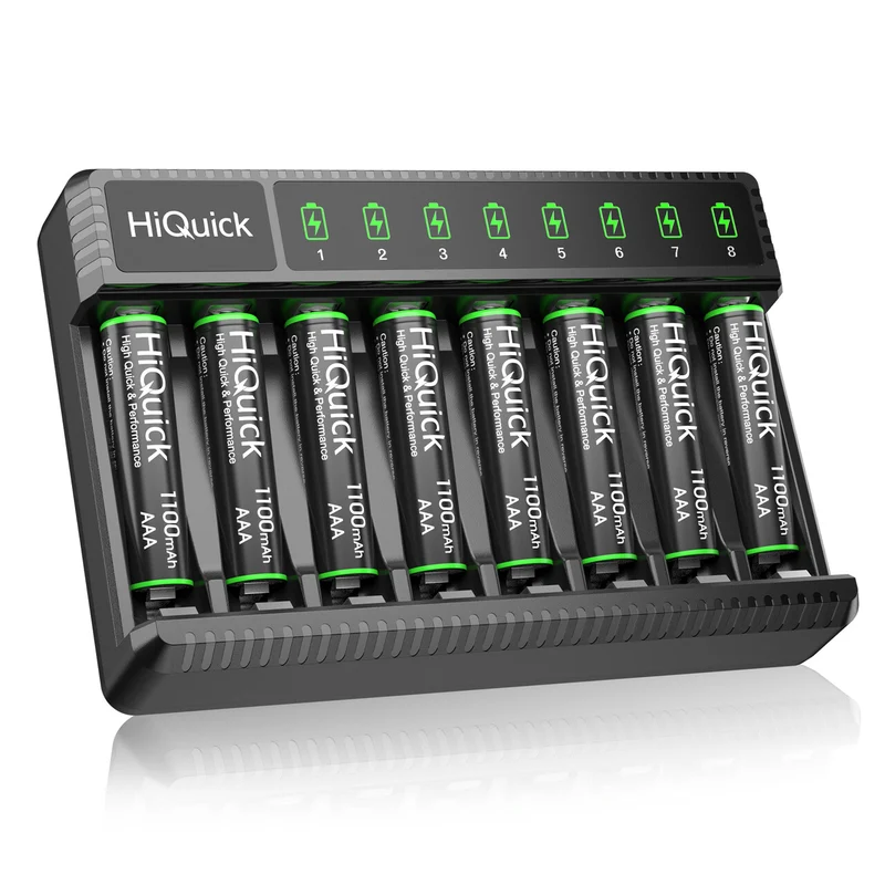 HiQuick 8 Bay Smart Battery Charger with AA & AAA Rechargeable Batteries