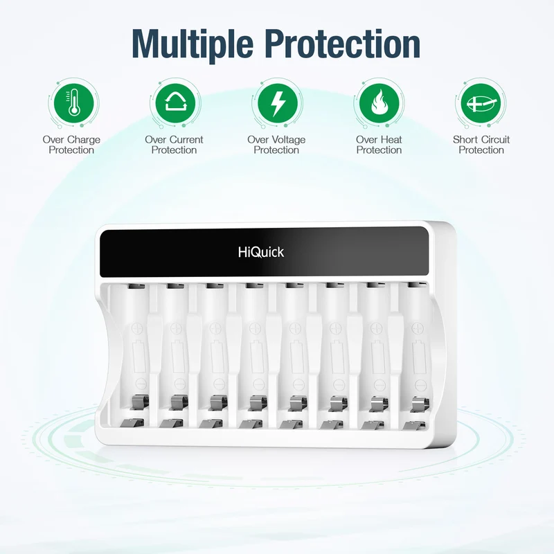 HiQuick 8 Slots LCD Battery Charger for AA & AAA Rechargeable Batteries