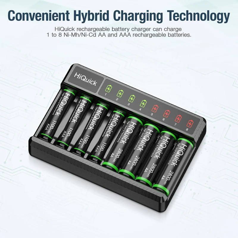 HiQuick 8 Bay AA AAA LED Battery Charger with Fast Charging Function