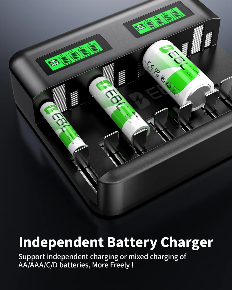 EBL C9008 LCD Battery Charger with AA AAA C D Ni-Mh Rechargeable Batteries